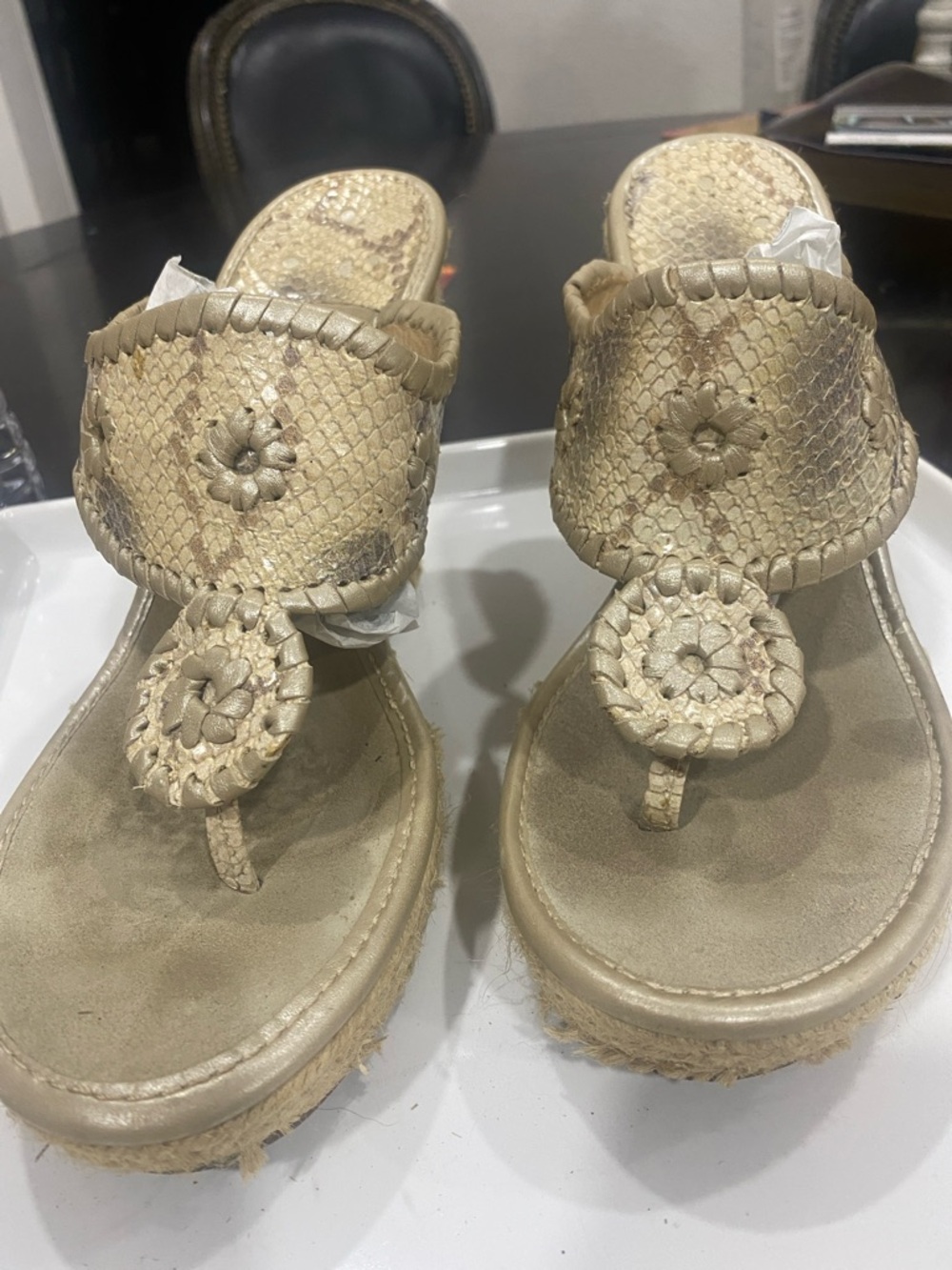Jack Rogers Gold Braided Platform Thong Sandals